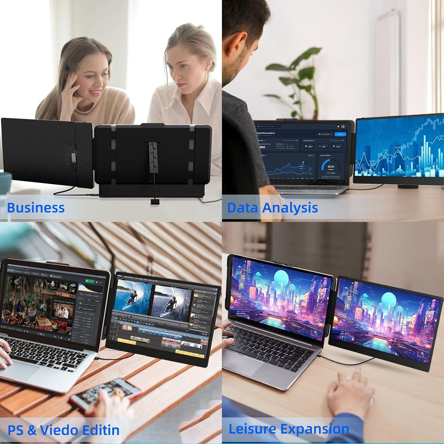 VFLOW Right Single Screen Laptop Extender, 14" 1080P IPS Portable Monitor, Single Cable USB-C Extended Display for 14-16" Laptops, Plug & Play for Windows/Macbook/Switch/PS5