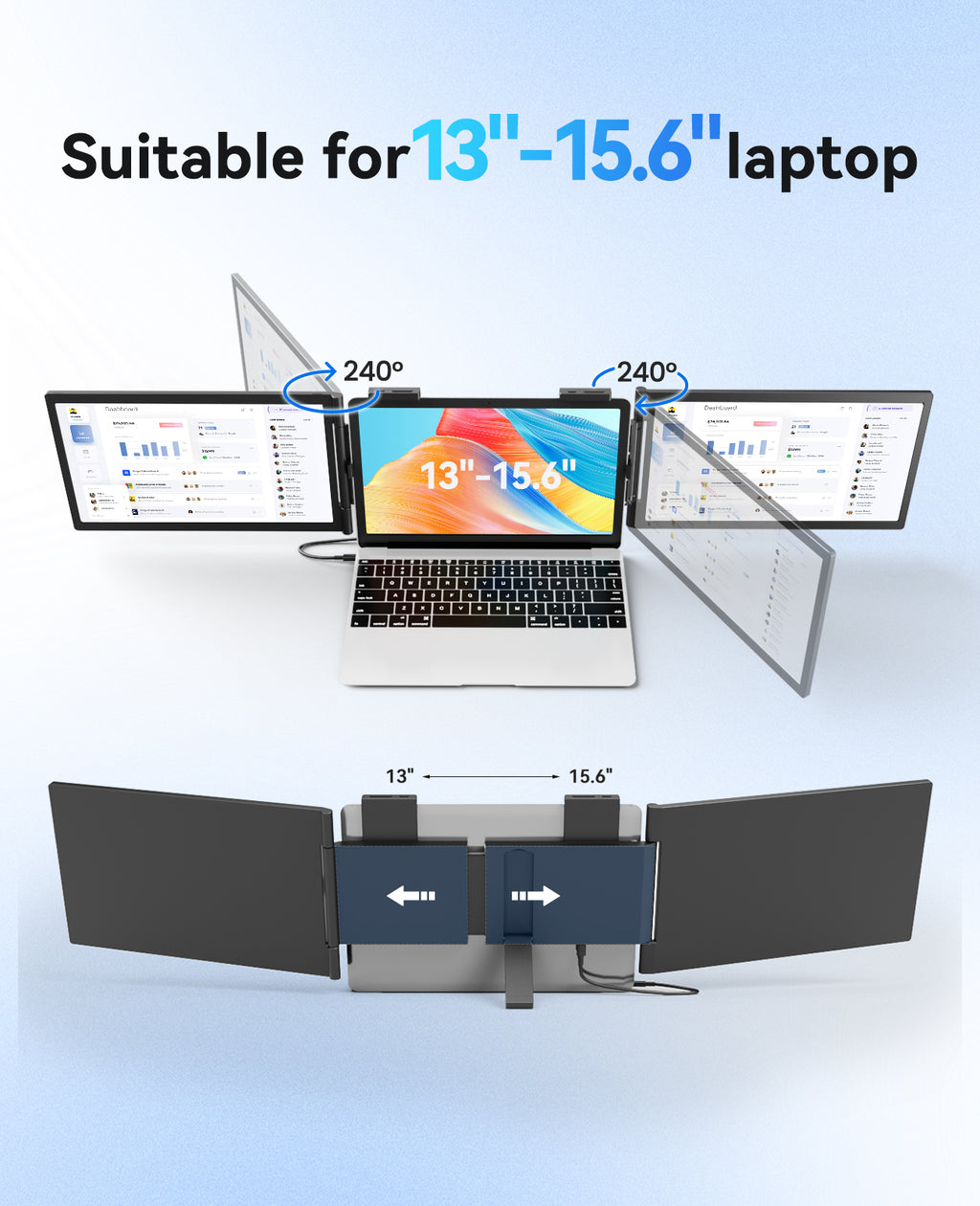 VFLOW 14" Inch Dual Screen Extender Portable Monitor ，Optimized for MacBook IPS Triple Monitor for 14-16" Laptops with USB-C Port ,for Windows/All Macbook air/Macbook pro/Switch/PS5