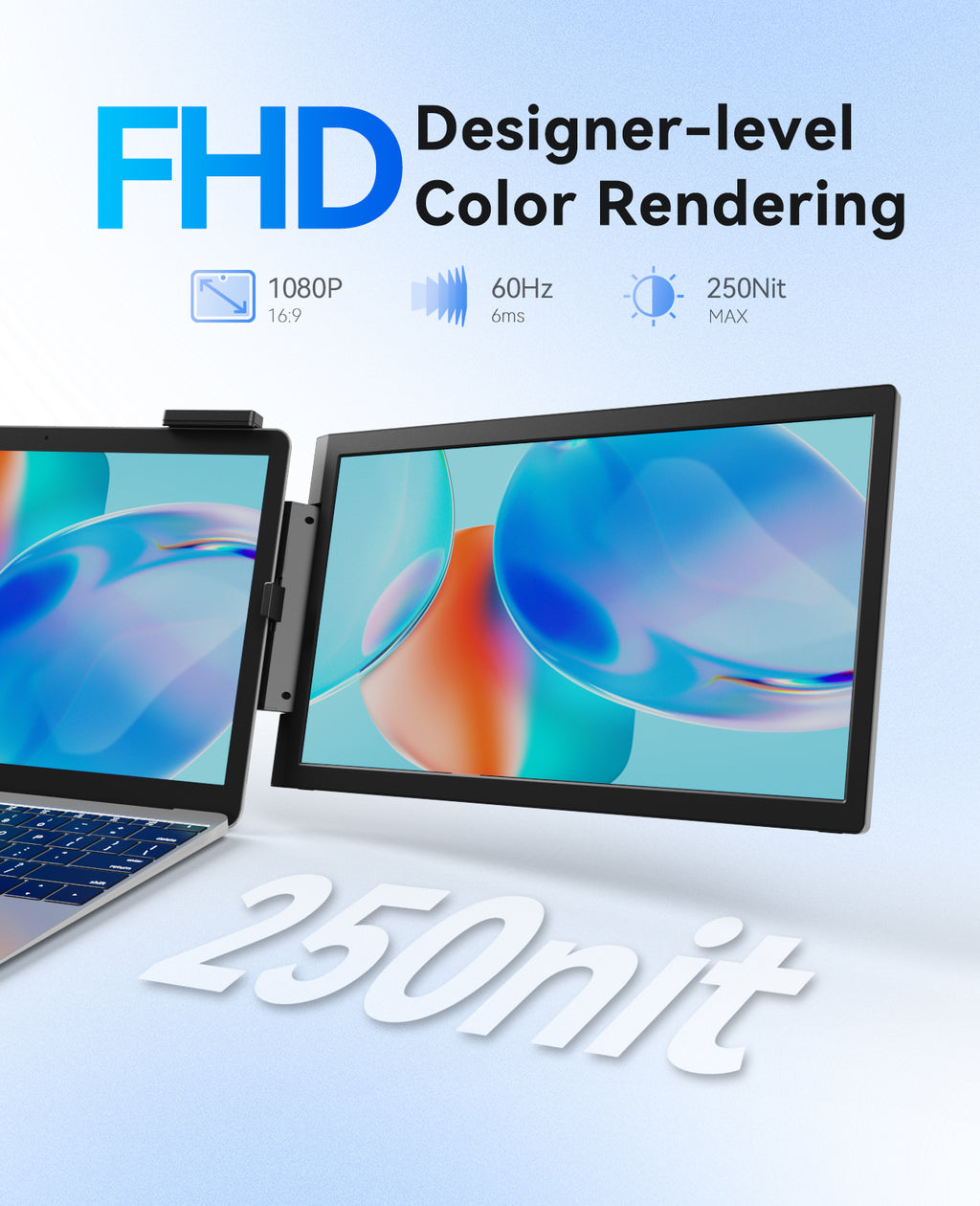 VFLOW 14" Inch Dual Screen Extender Portable Monitor ，Optimized for MacBook IPS Triple Monitor for 14-16" Laptops with USB-C Port ,for Windows/All Macbook air/Macbook pro/Switch/PS5