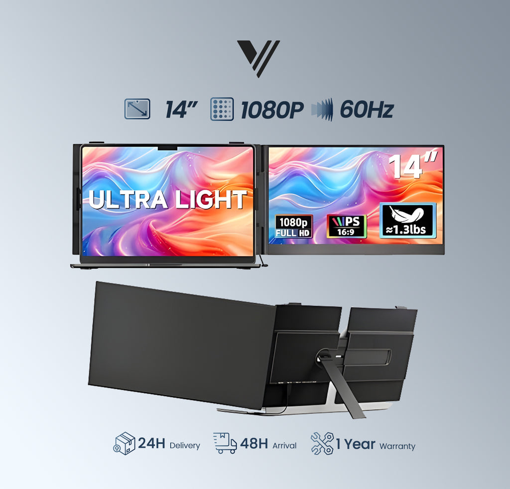 VFLOW Right Single Screen Laptop Extender, 14" 1080P IPS Portable Monitor, Single Cable USB-C Extended Display for 14-16" Laptops, Plug & Play for Windows/Macbook/Switch/PS5