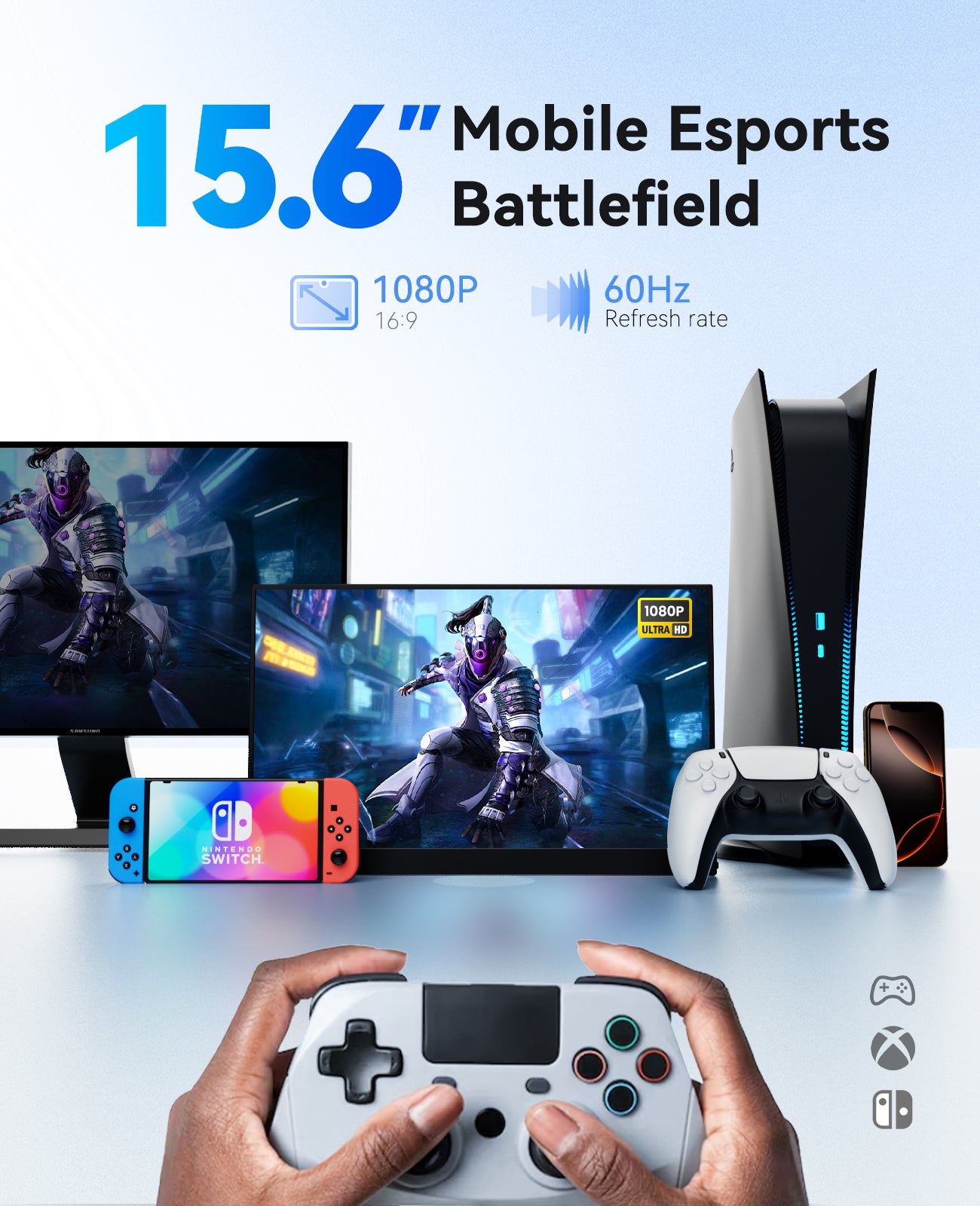 VFLOW Portable Monitor 15.6 inch 1080P IPS External Monitor for Laptop Type-c HDMI USB-C HDR Ultra-thin Gaming Plug&Play Display with Speakers & Smart Cover Travel Monitor for PC Phone PS4/5 Xbox Switch XBOX
