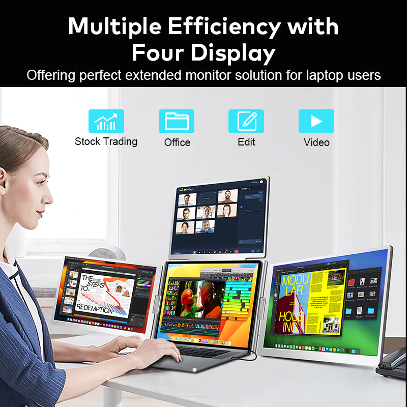 VFLOW DualScreen/TripleScreen，Single Cable Connect ThreeDisplay Extender Portable Monitor 14" 1080P IPS Triple Monitor for 14-16" Laptops with USB-C Port, Plug and Play ,for Windows/Macbook/Switch/PS5