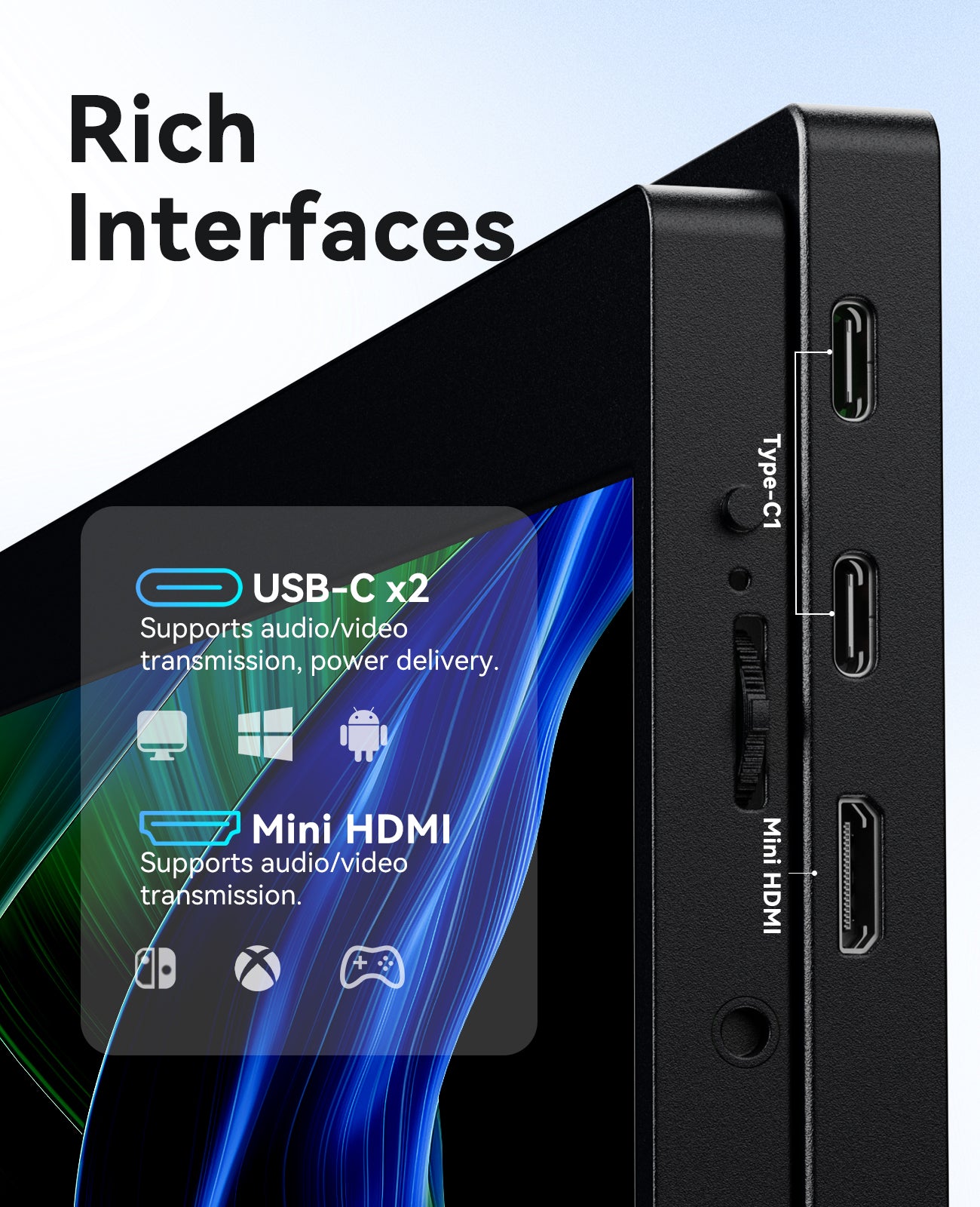 VFLOW Portable Monitor 15.6 inch 1080P IPS External Monitor for Laptop Type-c HDMI USB-C HDR Ultra-thin Gaming Plug&Play Display with Speakers & Smart Cover Travel Monitor for PC Phone PS4/5 Xbox Switch XBOX