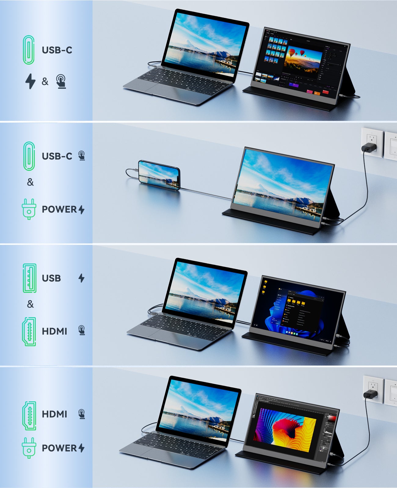 VFLOW Portable Monitor 15.6 inch 1080P IPS External Monitor for Laptop Type-c HDMI USB-C HDR Ultra-thin Gaming Plug&Play Display with Speakers & Smart Cover Travel Monitor for PC Phone PS4/5 Xbox Switch XBOX