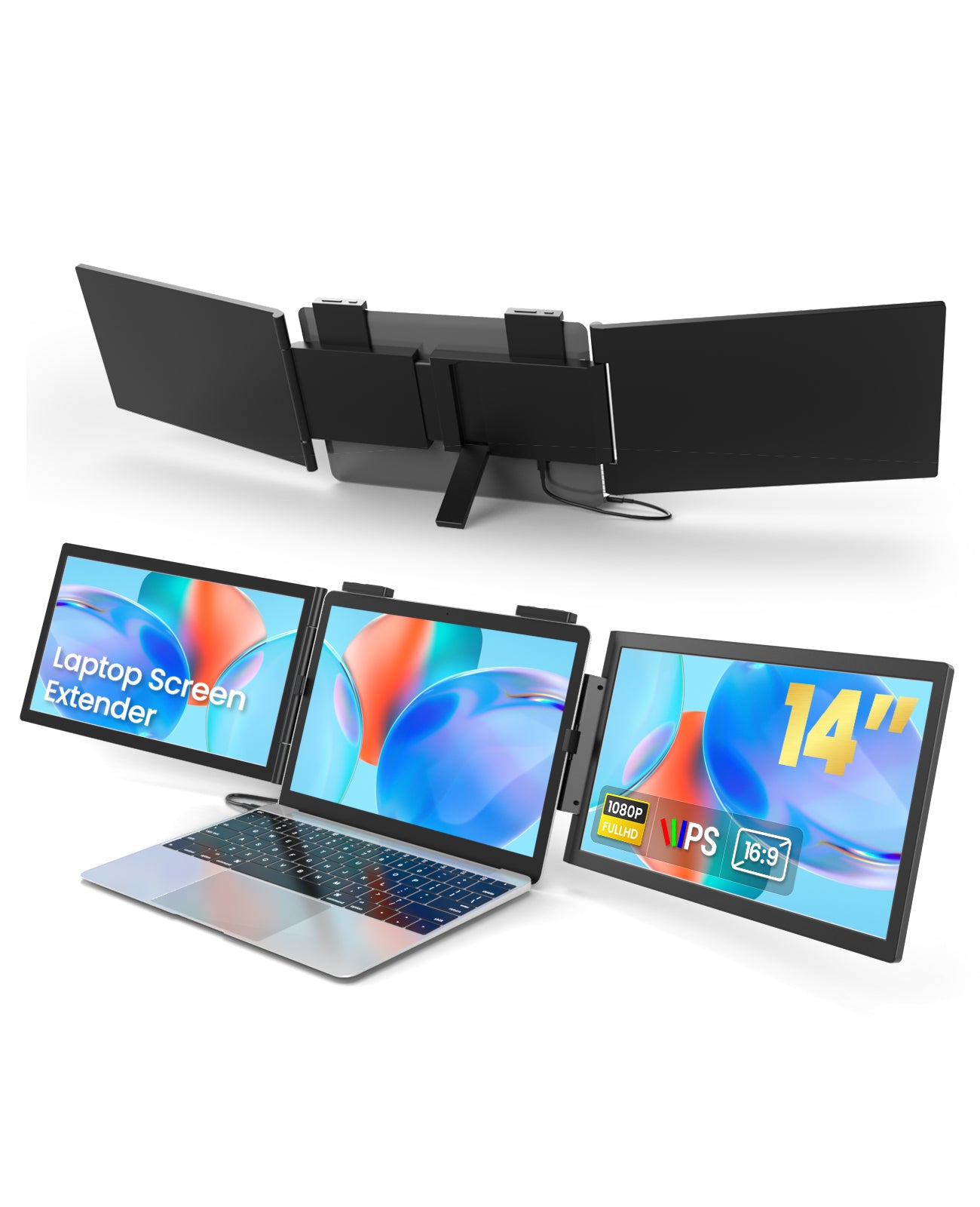 VFLOW 14" Inch Dual Screen Extender Portable Monitor ，Optimized for MacBook IPS Triple Monitor for 14-16" Laptops with USB-C Port ,for Windows/All Macbook air/Macbook pro/Switch/PS5
